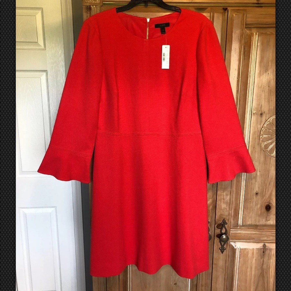 J.Crew Bell Sleeve Crepe Papaya Dress Sz 12 (NWT)
